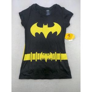 Girls Batman Costume Shirt W/ Detachable Cape Size XL 15/17 Black NWT